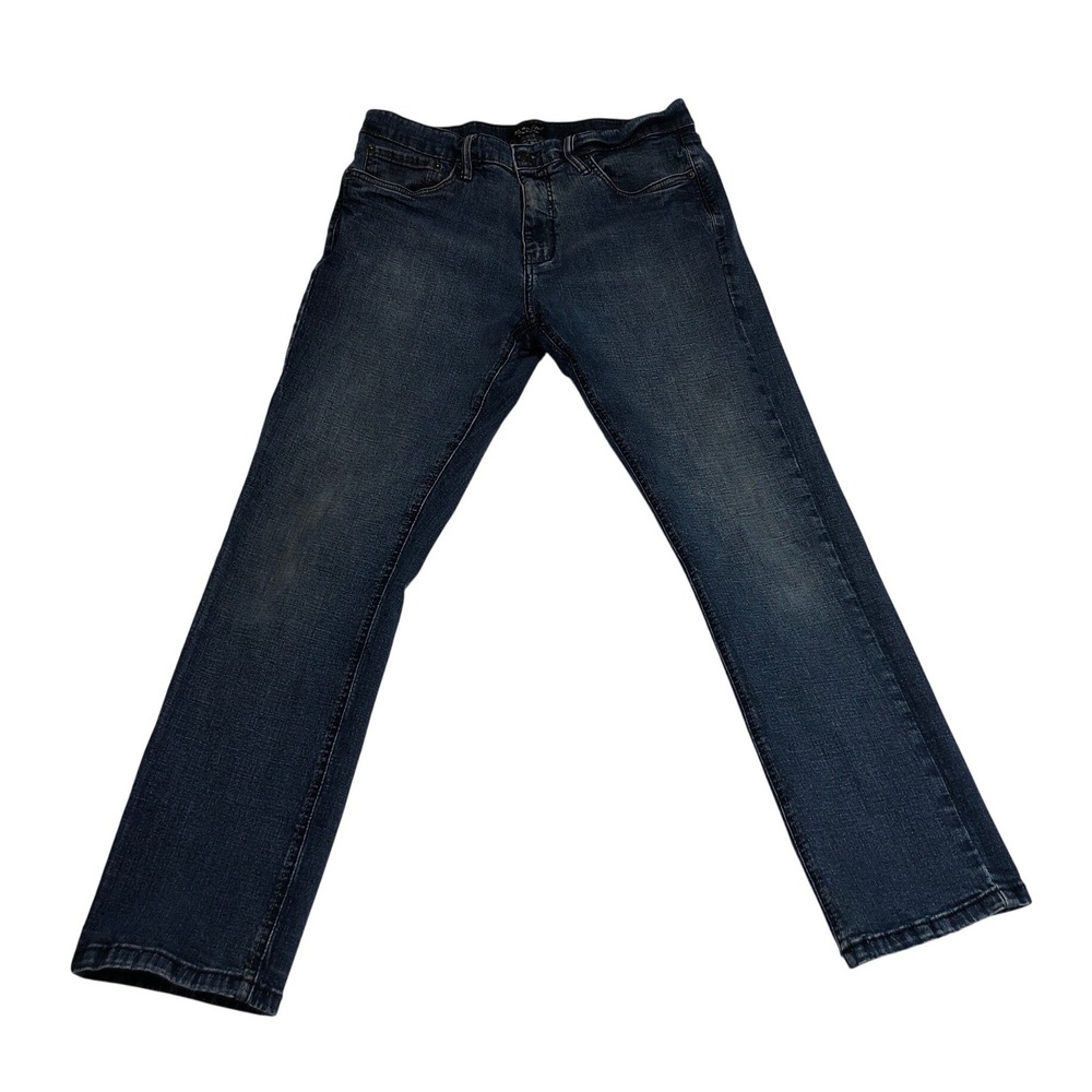 Urban Star Mens Dark Wash Straight Leg Stretch Denim Jeans 36x32 Embroidered